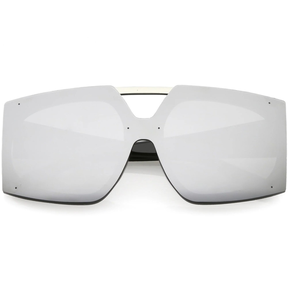 Oversized Shield Sunglasses Silver Mirror Lens Fashion UV400‎ Protection Trendy